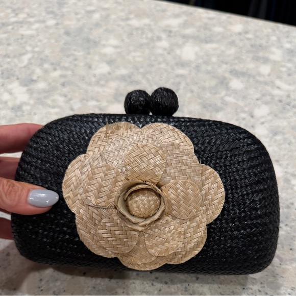 Serpui Mia Flower Bun Clutch - Black and Cream - Adorable!!! - Picture 5 of 10